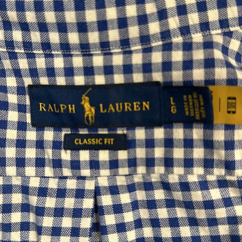 Men’s Ralph Lauren Classic Fit royal and white gingham button down dress shirt. - Picture 3 of 3